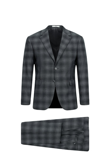 Orta Füme Slim Fit Dar Kesim Ekose Klasik Takım Elbise