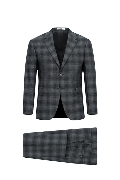 Orta Füme 7 Drop Slim Fit Dar Kesim Ekose Takım Elbise