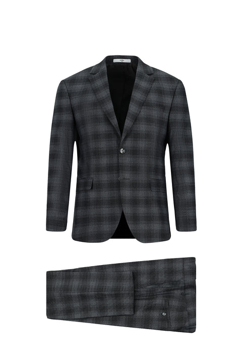 Dark Gray 4-Drop Relaxed Fit Plaid Suit