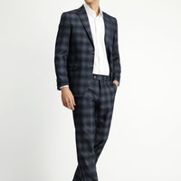 Koyu Füme 7 Drop Slim Fit Dar Kesim Ekose Klasik Takım Elbise