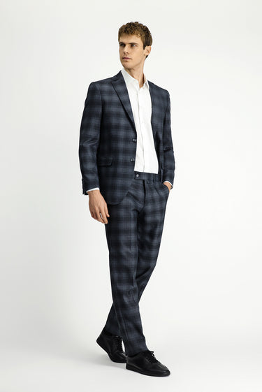 Koyu Füme 7 Drop Slim Fit Dar Kesim Ekose Klasik Takım Elbise