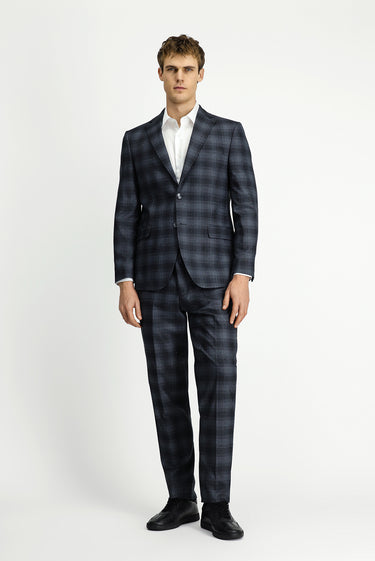 Koyu Füme 7 Drop Slim Fit Dar Kesim Ekose Klasik Takım Elbise