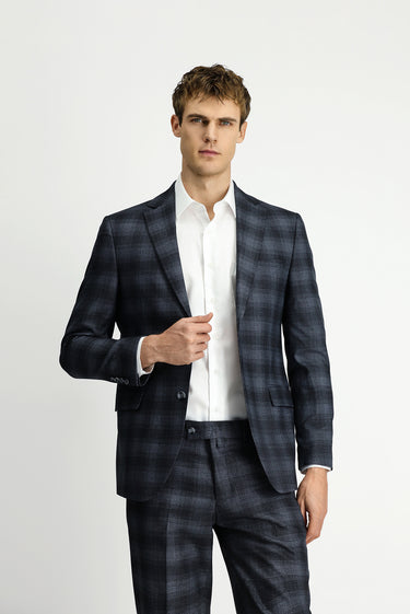 Koyu Füme 4 Drop Relaxed Fit Rahat Kesim Ekose Klasik Takım Elbise