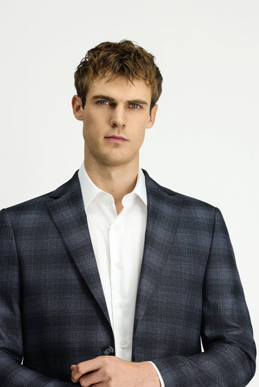 Koyu Füme 7 Drop Slim Fit Dar Kesim Ekose Klasik Takım Elbise