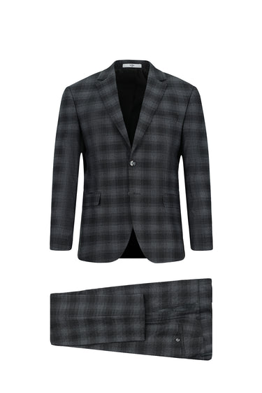 Koyu Füme 4 Drop Relaxed Fit Rahat Kesim Ekose Klasik Takım Elbise