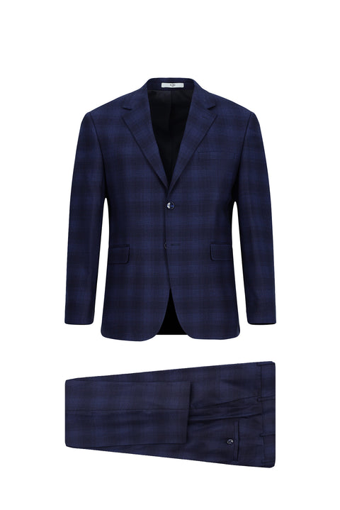Orta Lacivert 4 Drop Relaxed Fit Rahat Kesim Ekose Takım Elbise