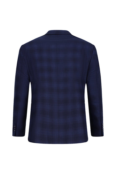 Orta Lacivert Slim Fit Dar Kesim Ekose Klasik Takım Elbise