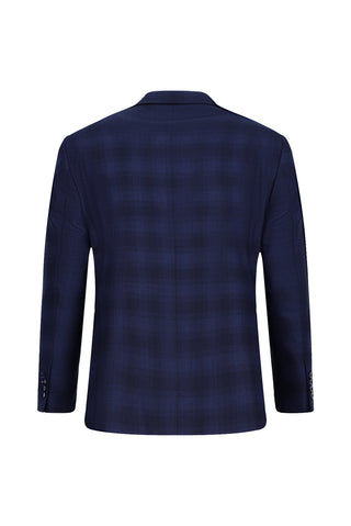  Orta Lacivert Relaxed Fit Rahat Kesim Ekose Klasik Takım Elbise