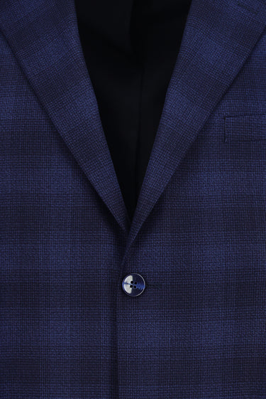 Orta Lacivert 7 Drop Slim Fit Dar Kesim Ekose Takım Elbise