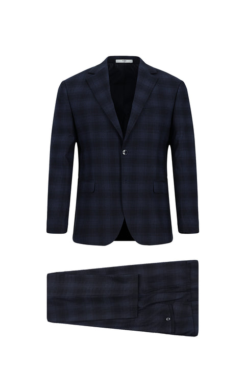 Dark Navy 7 Drop Slim Fit Plaid Suit