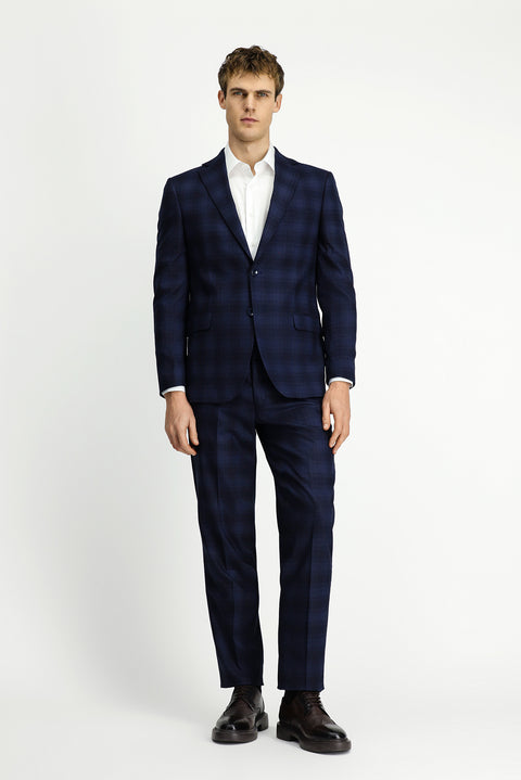 Dark Navy 4-Drop Relaxed Fit Plaid Suit