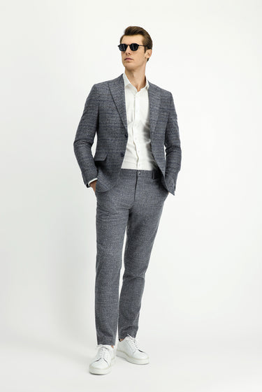  Orta Füme Regular Fit Beli Lastikli Desenli Yünlü Kombinli Takım Elbise