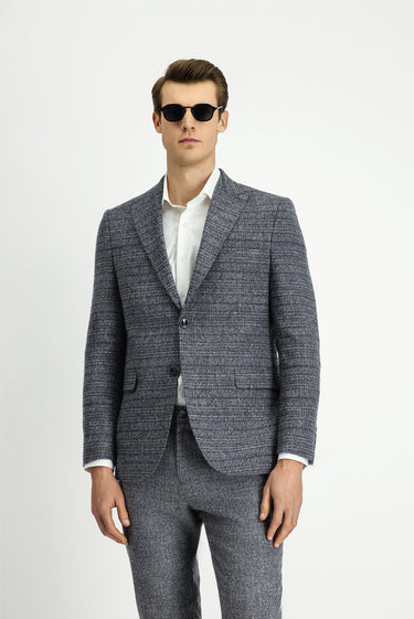  Orta Füme Regular Fit Beli Lastikli Desenli Yünlü Kombinli Takım Elbise