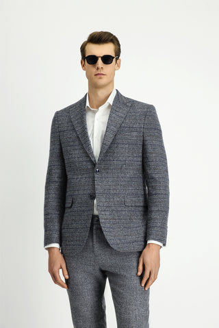  Orta Füme Regular Fit Beli Lastikli Ekose Yünlü Kombinli Takım Elbise