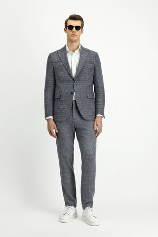  Orta Füme Regular Fit Beli Lastikli Ekose Yünlü Kombinli Takım Elbise