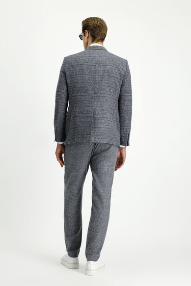 Orta Füme Regular Fit Beli Lastikli Desenli Yünlü Kombinli Takım Elbise