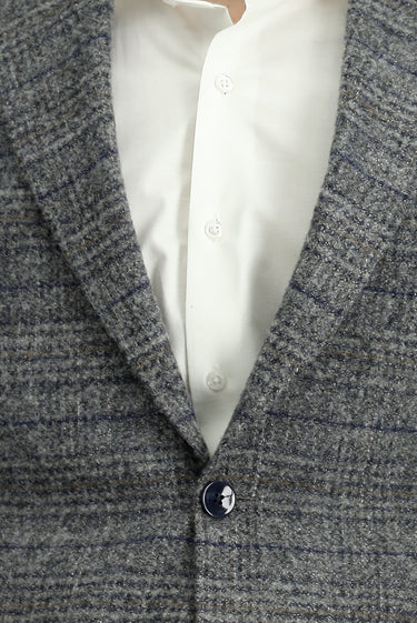 Orta Füme 6 Drop Regular Fit Standart Kesim Beli Lastikli Ekose Yünlü Kombinli Takım Elbise