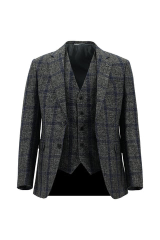  Koyu Füme 7 Drop Slim Fit Dar Kesim Yünlü Kombinli Yelekli Takım Elbise