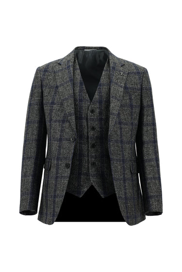  Koyu Füme Slim Fit Dar Kesim Yünlü Kombinli Yelekli Takım Elbise