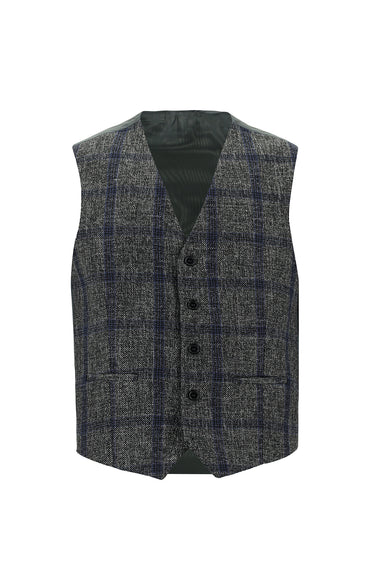  Koyu Füme Slim Fit Dar Kesim Yünlü Kombinli Yelekli Takım Elbise