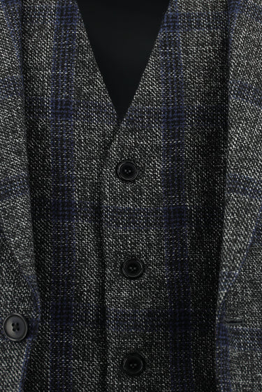 Koyu Füme Slim Fit Dar Kesim Yünlü Kombinli Yelekli Takım Elbise