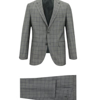 Açık Gri Slim Fit Dar Kesim Ekose Takım Elbise