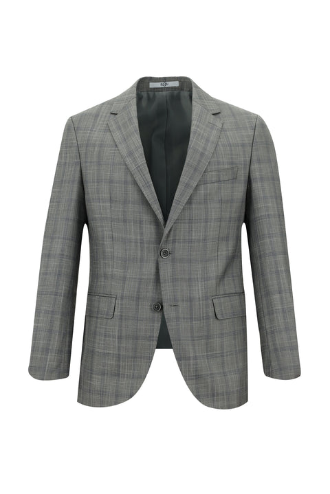 Açık Gri 7 Drop Slim Fit Dar Kesim Ekose Takım Elbise