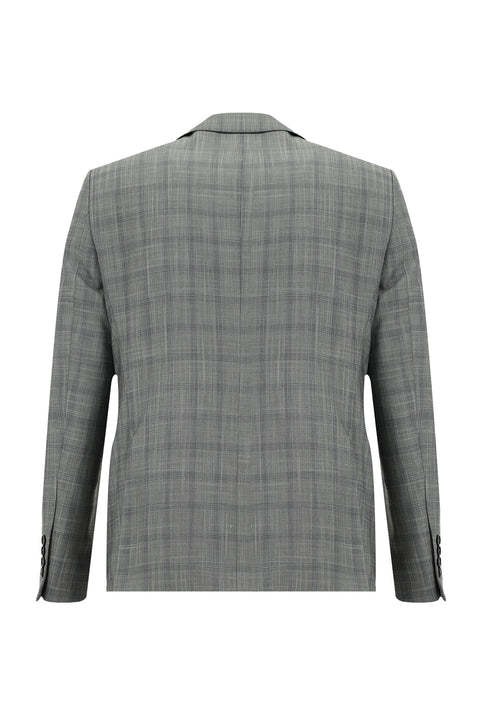 Açık Gri 7 Drop Slim Fit Dar Kesim Ekose Takım Elbise