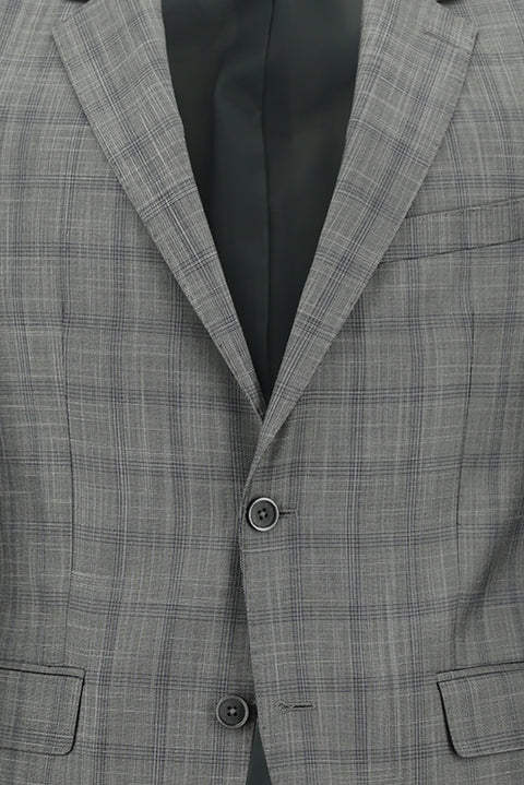 Açık Gri 7 Drop Slim Fit Dar Kesim Ekose Takım Elbise