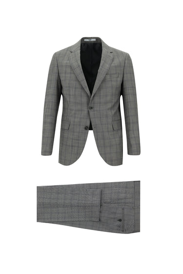 Açık Füme Slim Fit Dar Kesim Ekose Takım Elbise