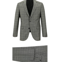 Orta Füme Slim Fit Dar Kesim Ekose Takım Elbise