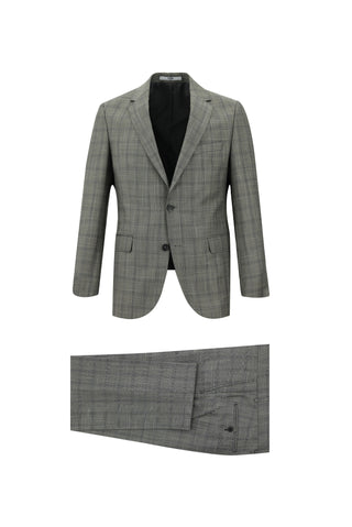  Orta Füme Slim Fit Dar Kesim Ekose Takım Elbise