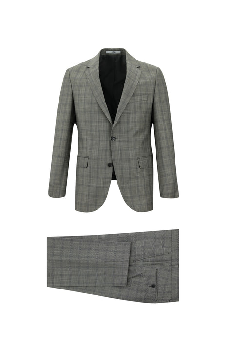 Orta Füme 7 Drop Slim Fit Dar Kesim Ekose Takım Elbise