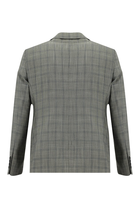 Orta Füme 7 Drop Slim Fit Dar Kesim Ekose Takım Elbise