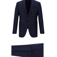Açık Lacivert Slim Fit Dar Kesim Ekose Takım Elbise