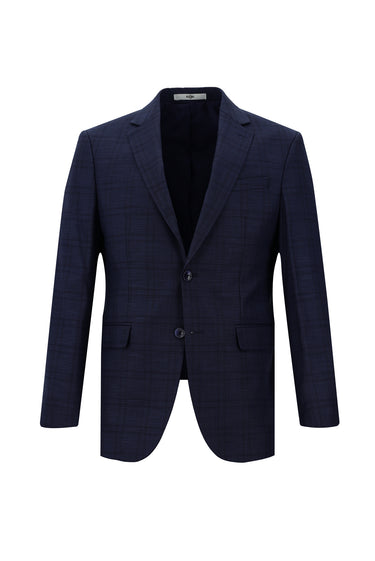 Açık Lacivert Slim Fit Dar Kesim Ekose Takım Elbise
