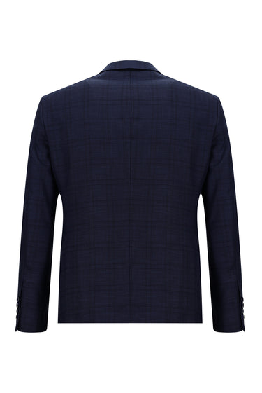 Açık Lacivert Slim Fit Dar Kesim Ekose Takım Elbise