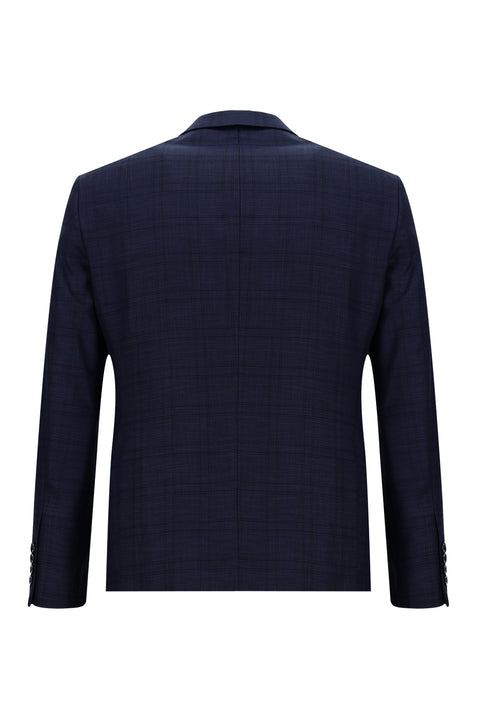 Açık Lacivert 7 Drop Slim Fit Dar Kesim Ekose Takım Elbise