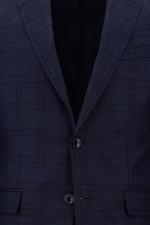 Açık Lacivert 7 Drop Slim Fit Dar Kesim Ekose Takım Elbise