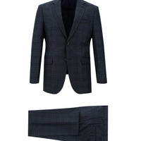 Orta Lacivert Slim Fit Dar Kesim Ekose Takım Elbise