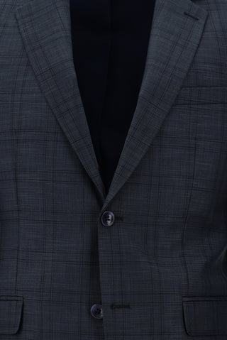  Orta Lacivert Slim Fit Dar Kesim Ekose Takım Elbise