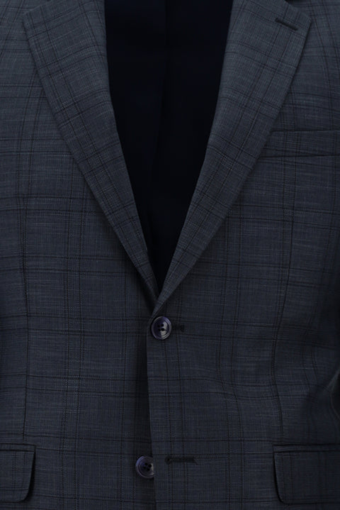 Orta Lacivert 7 Drop Slim Fit Dar Kesim Ekose Takım Elbise