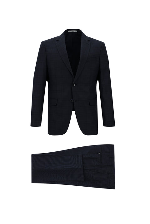 Koyu Lacivert 7 Drop Slim Fit Dar Kesim Ekose Takım Elbise