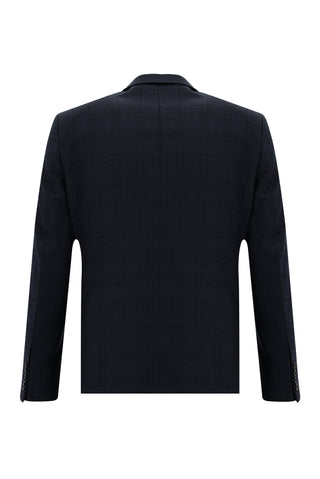  Koyu Lacivert Slim Fit Dar Kesim Ekose Takım Elbise