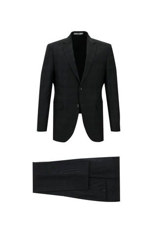  Koyu Antrasit Slim Fit Dar Kesim Ekose Takım Elbise