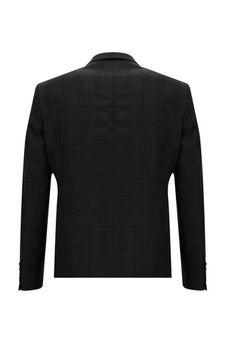  Koyu Antrasit Slim Fit Dar Kesim Ekose Takım Elbise