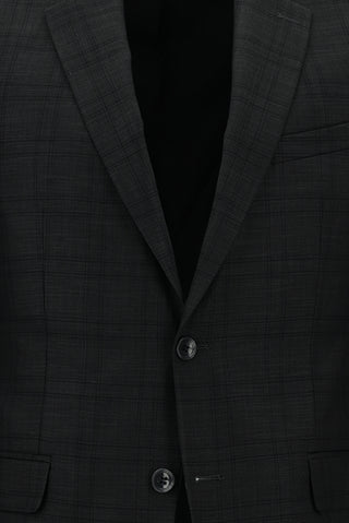  Koyu Antrasit Slim Fit Dar Kesim Ekose Takım Elbise