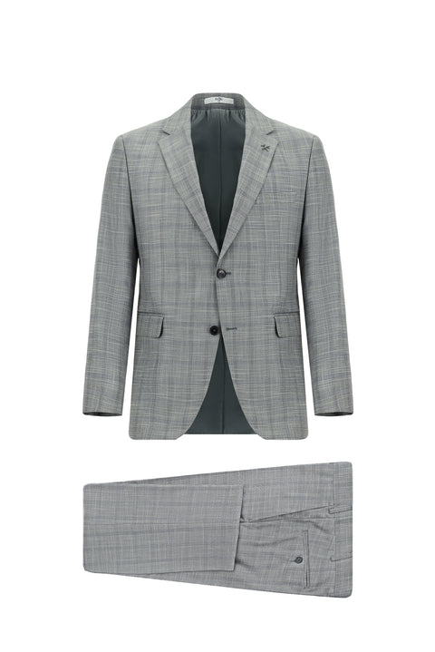 Orta Gri 7 Drop Slim Fit Dar Kesim Ekose Takım Elbise