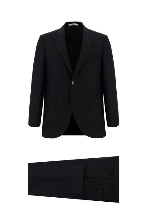 Black 4-Drop Relaxed Fit Patterned Suit