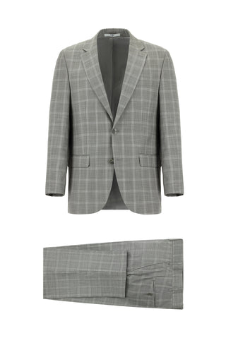  Açık Gri Relaxed Fit Rahat Kesim Klasik Ekose Takım Elbise